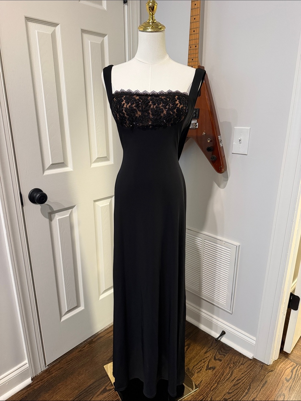 Cache Black Beaded Lace-Bust Evening Gown - Prom, Wedding, Black Tie